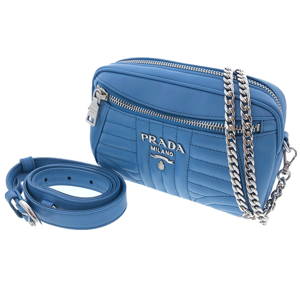 Prada 2way Belt Chain Shoulder Bag Soft Calf Light Blue